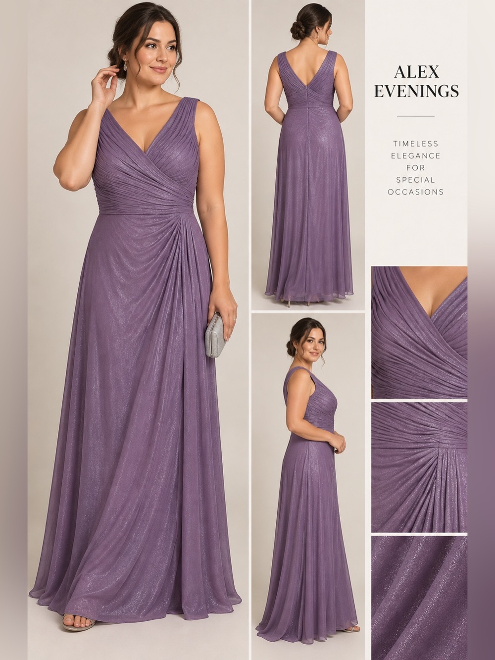 Alex Evenings Purple Ruched Shimmer Gown 14